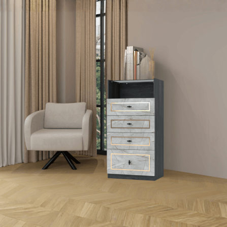 ตู้ลิ้นชัก 4 ลิ้นชัก WISDOM DESIGN FURNITURE GDW-601 60 ซม. สีแอชเกรย์/ไลท์มาร์เบิ้ล_5
